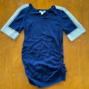 Blue and white lace maternity sweater